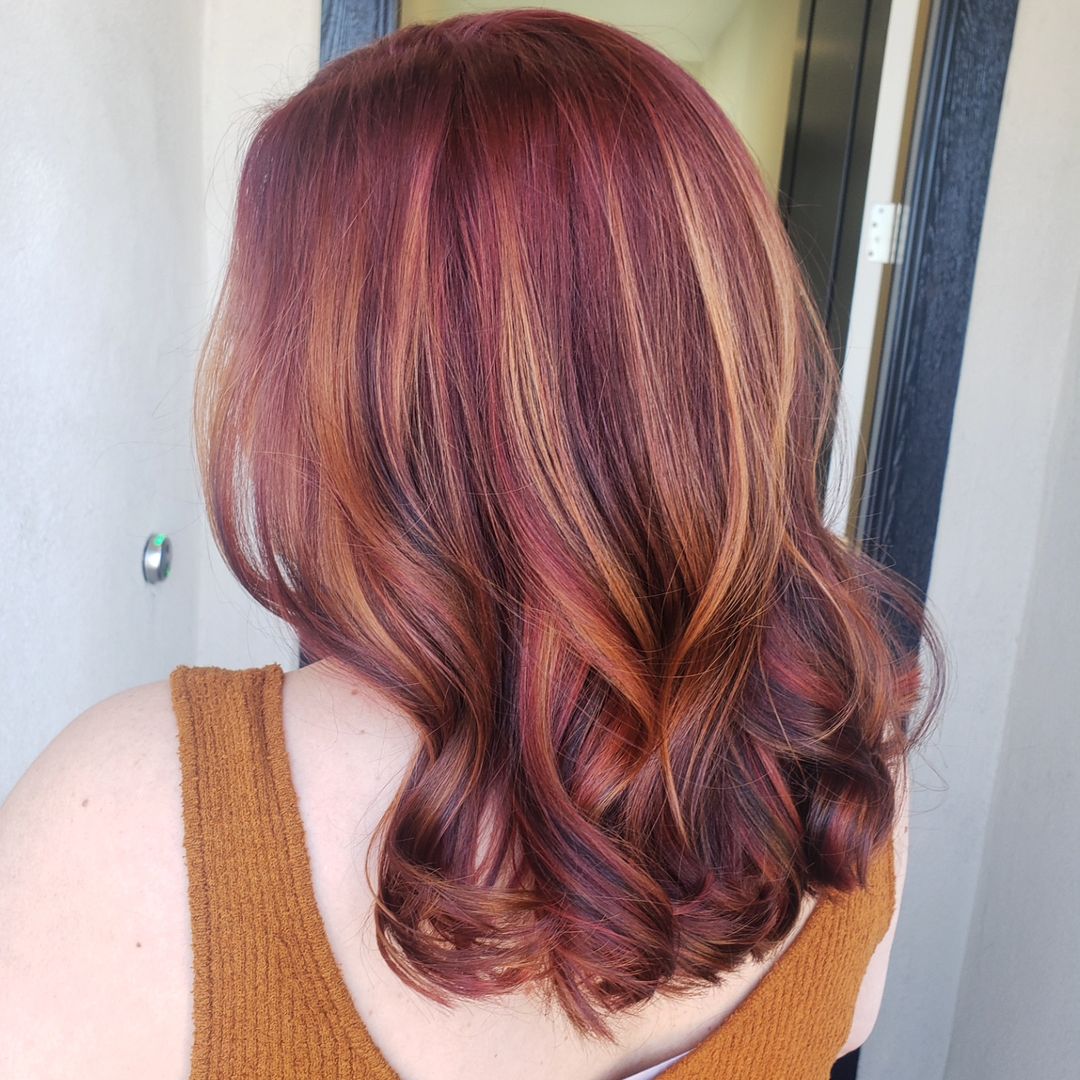 dark red with copper balayage