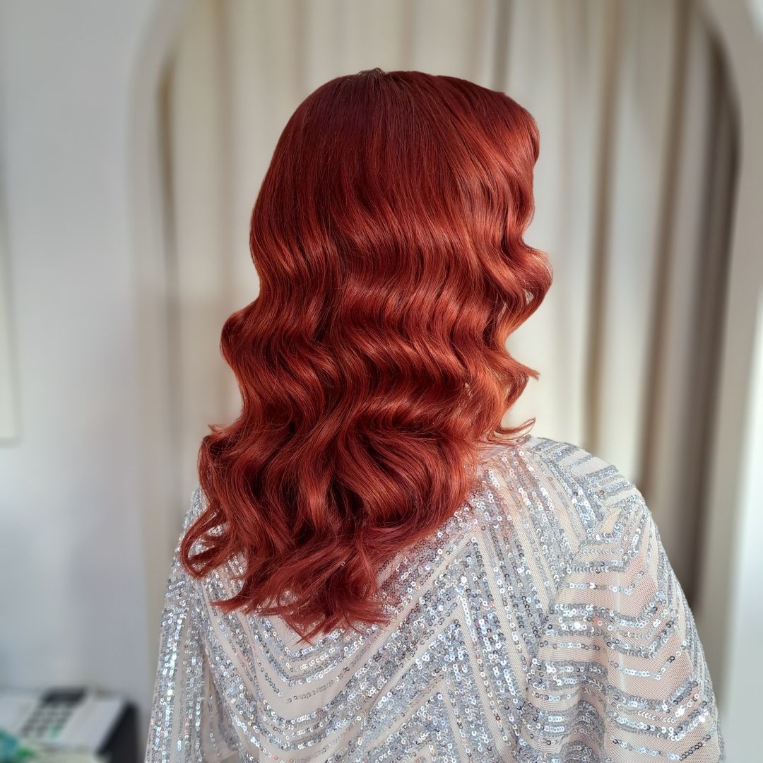intense copper red hollywood glam waves