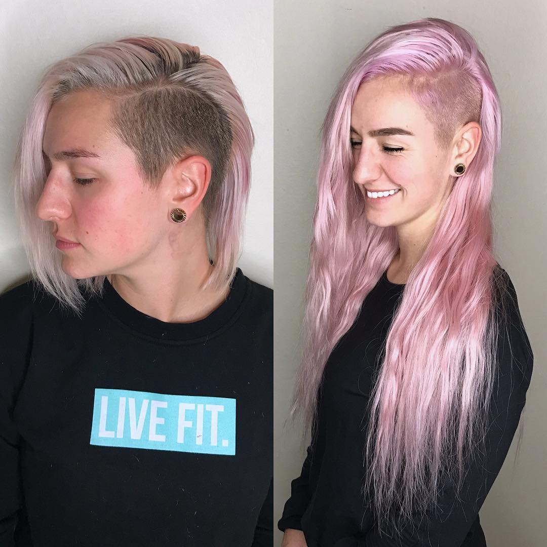 one side undercut with hair extensions