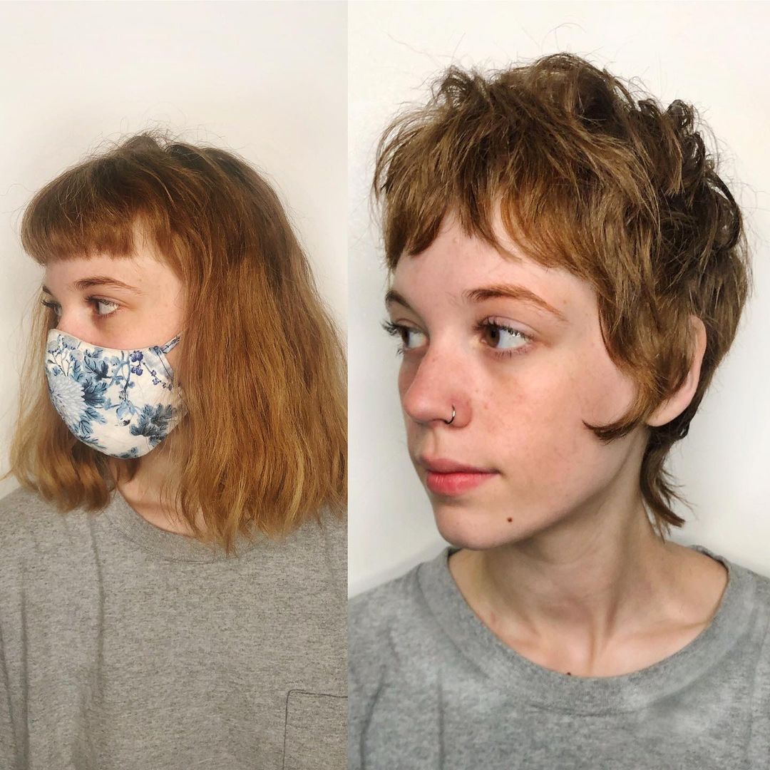 short shag with bangs before and after