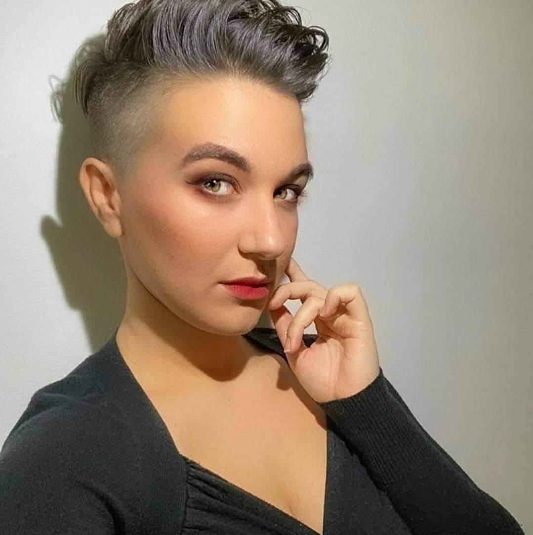 side shaved silver black pixie cut