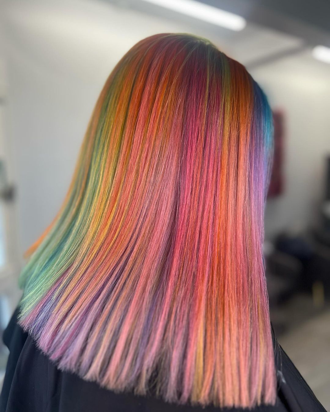 simple and neat straight rainbow hair