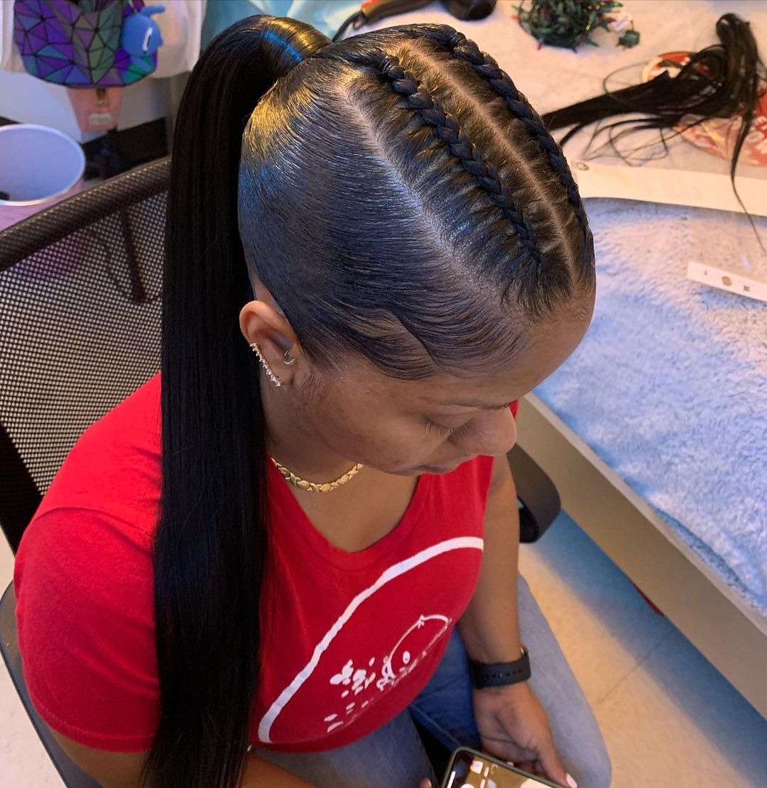 sleek mid ponytail with front braids