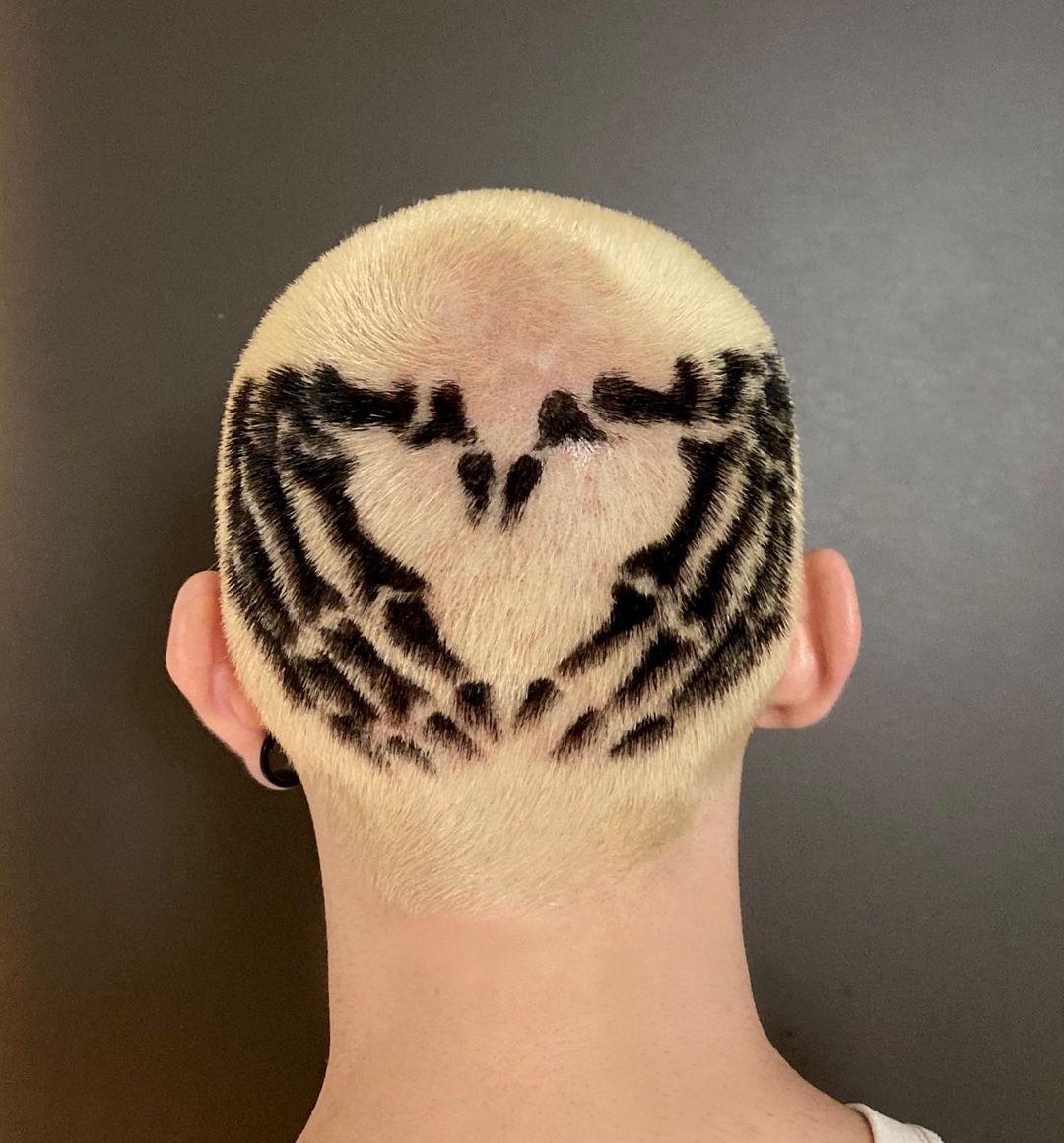 buzz cut with skull hair tattoo