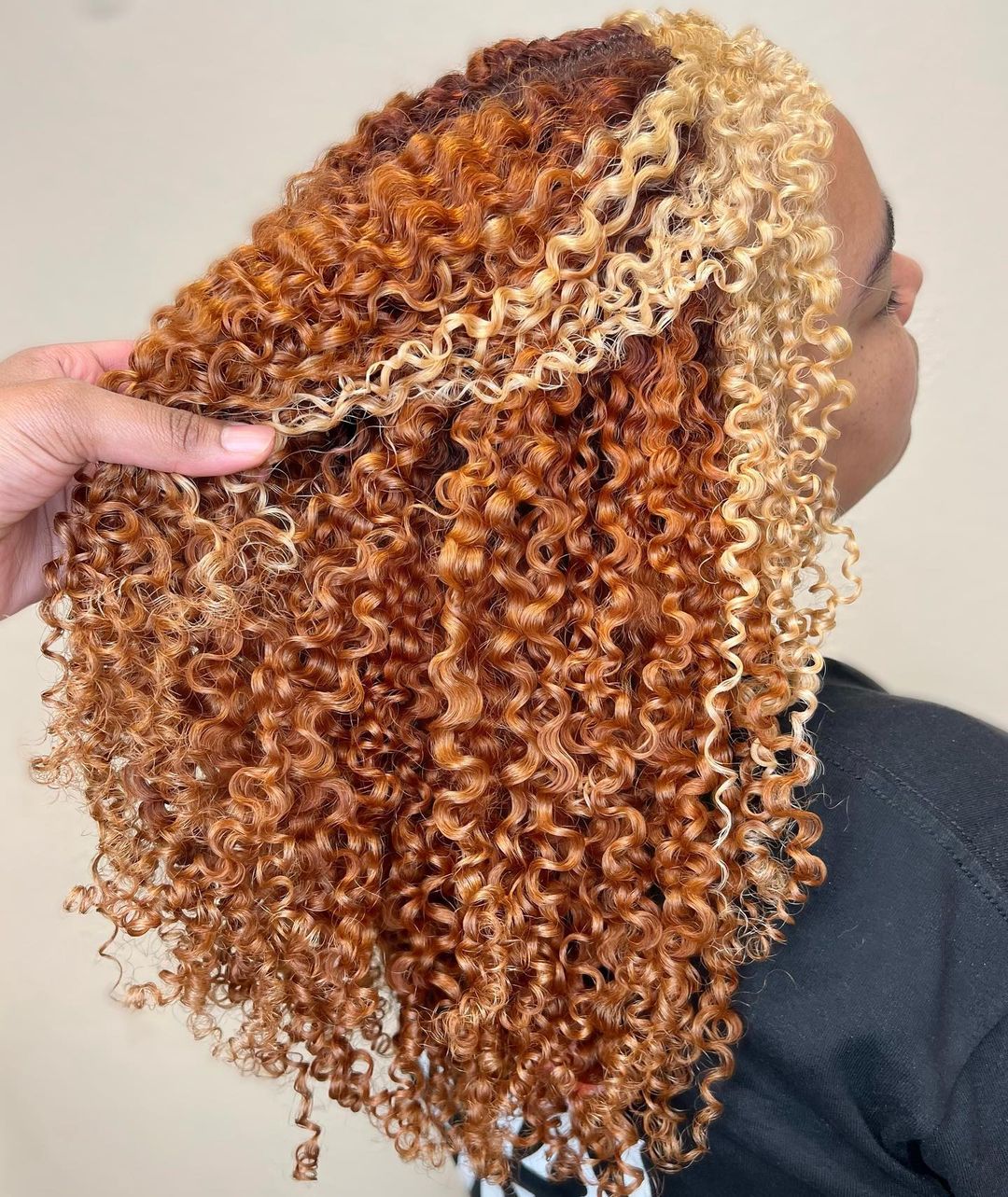 copper 3C curls with blonde money piece