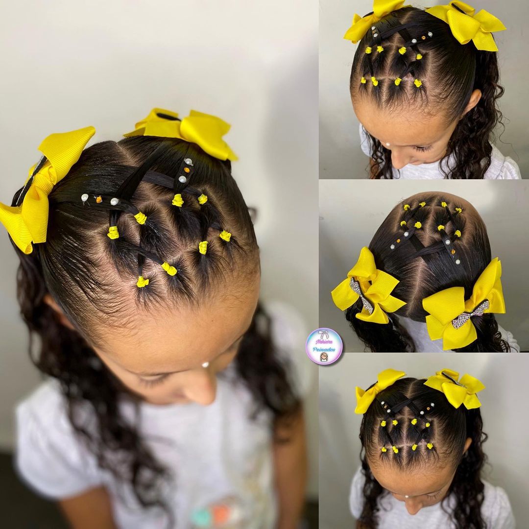 crisscrossed bubble braids with pigtails