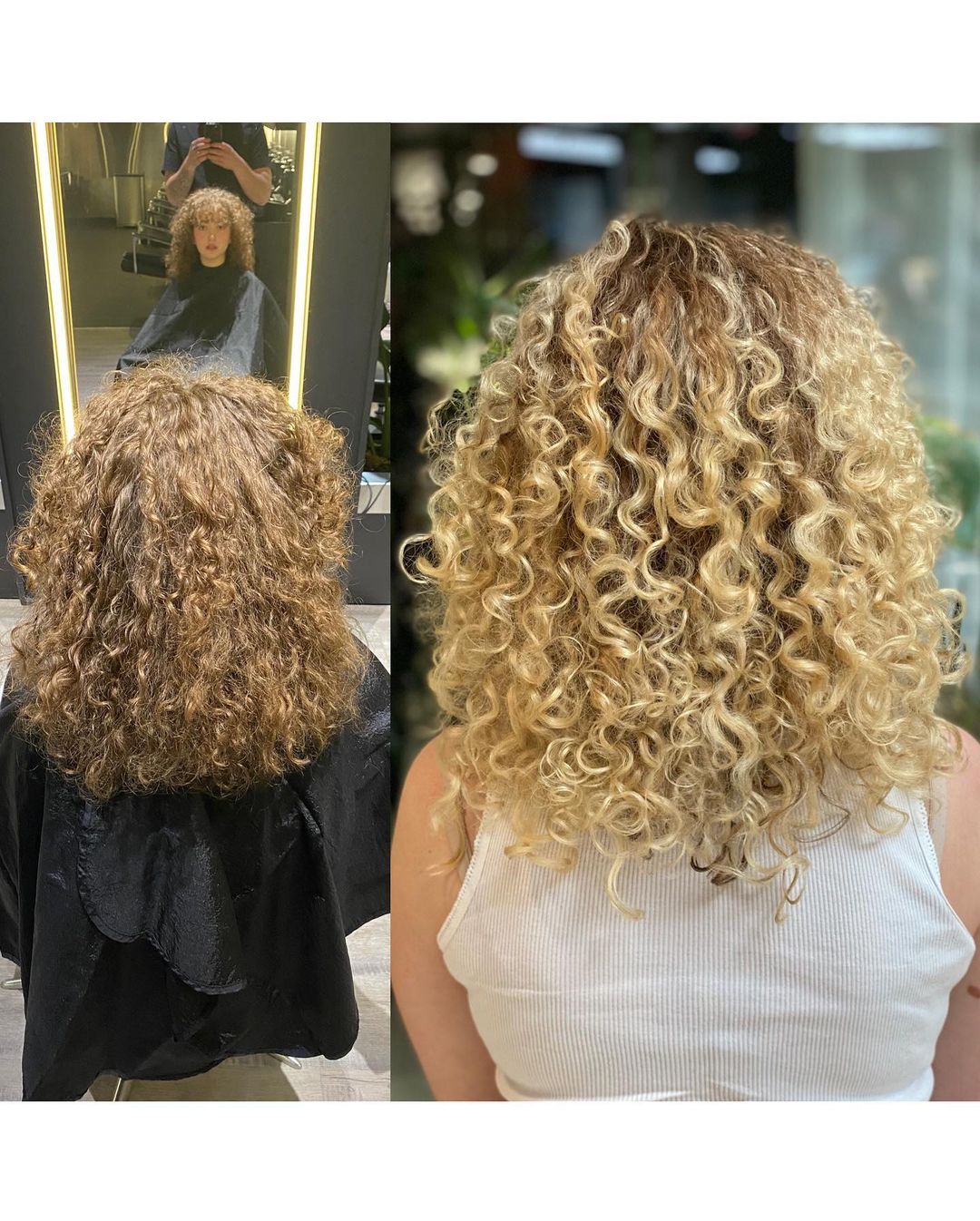 curly balayage before and after