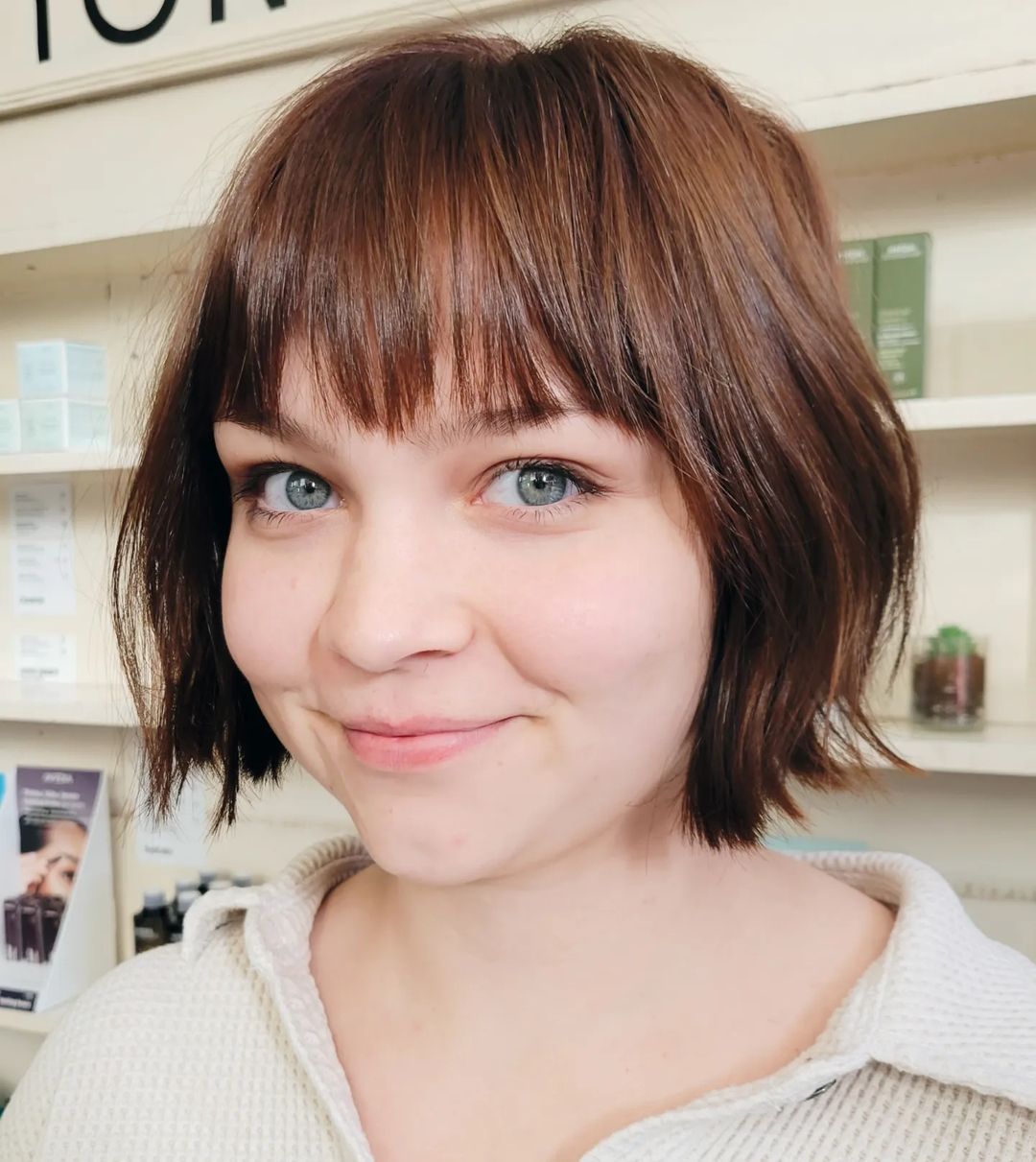 cute bob with french bangs