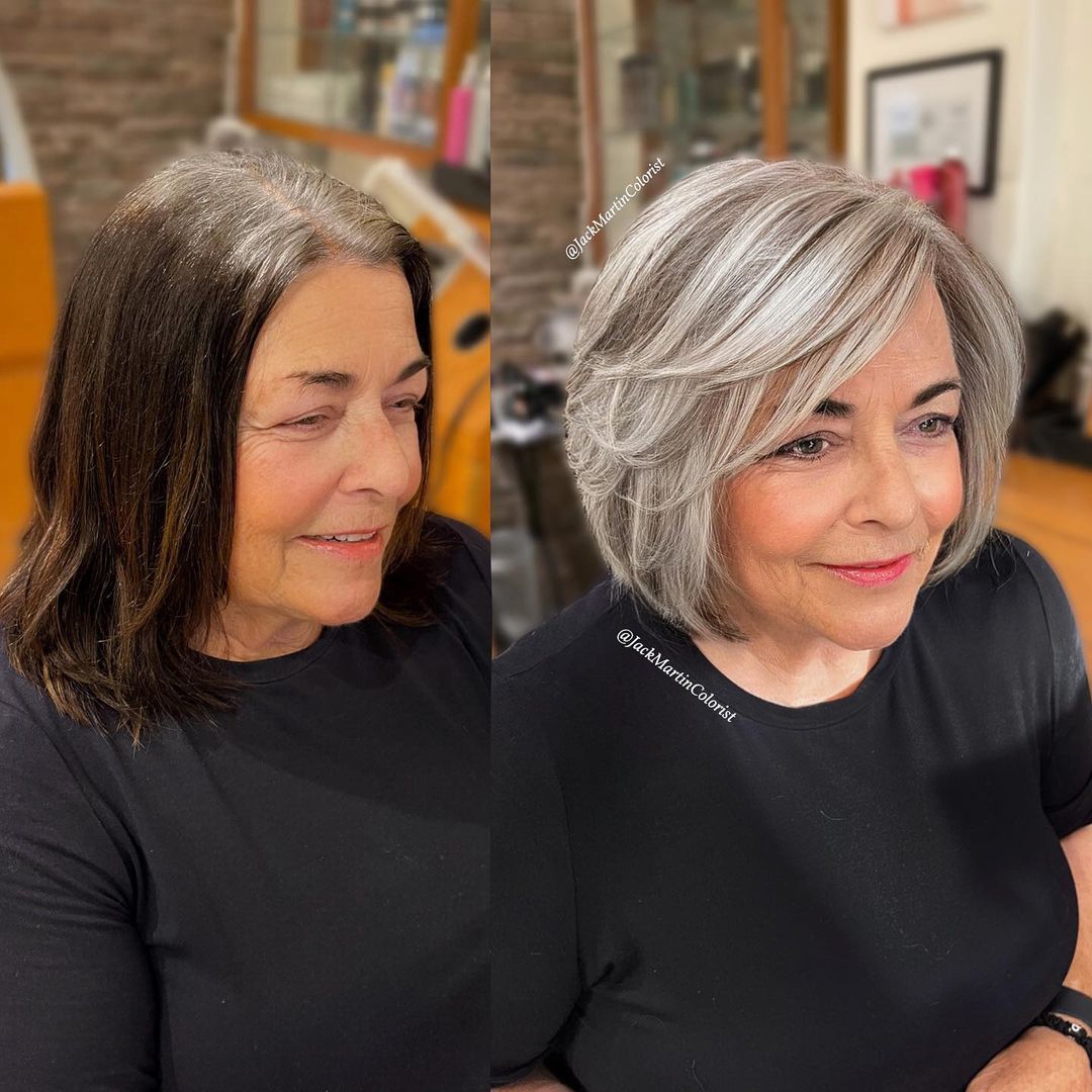 feathered bob with highlights