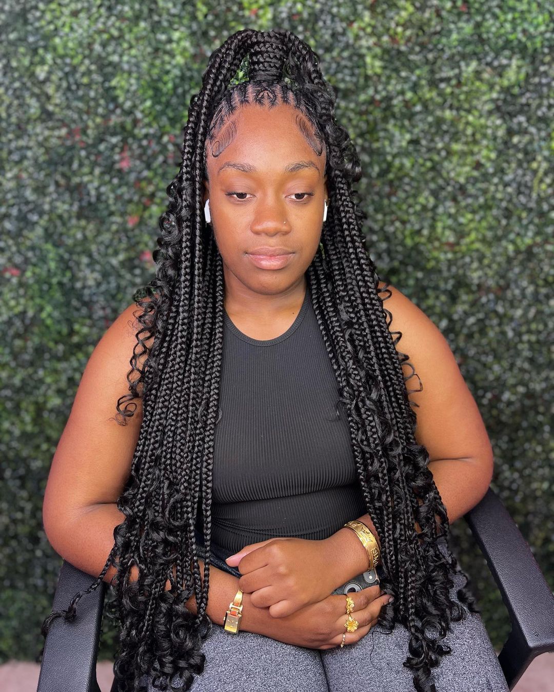 braided fountain ponytail with curly ends
