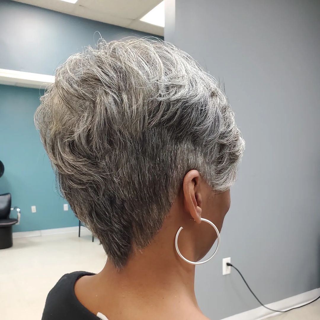gray pixie cut with feathered layers