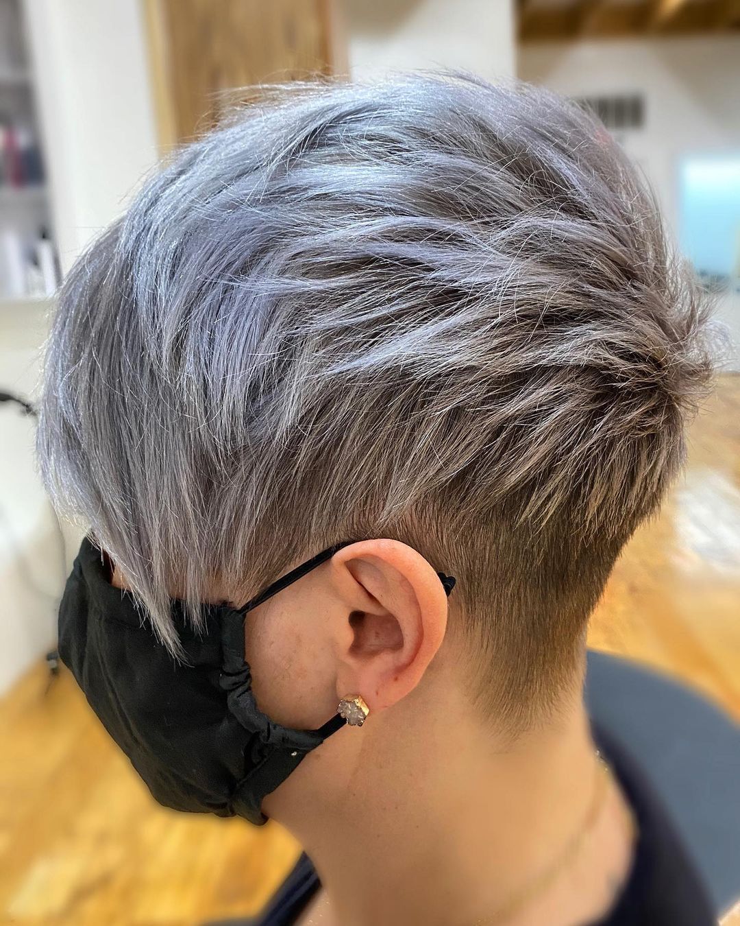 gray pixie cut with tapered nape