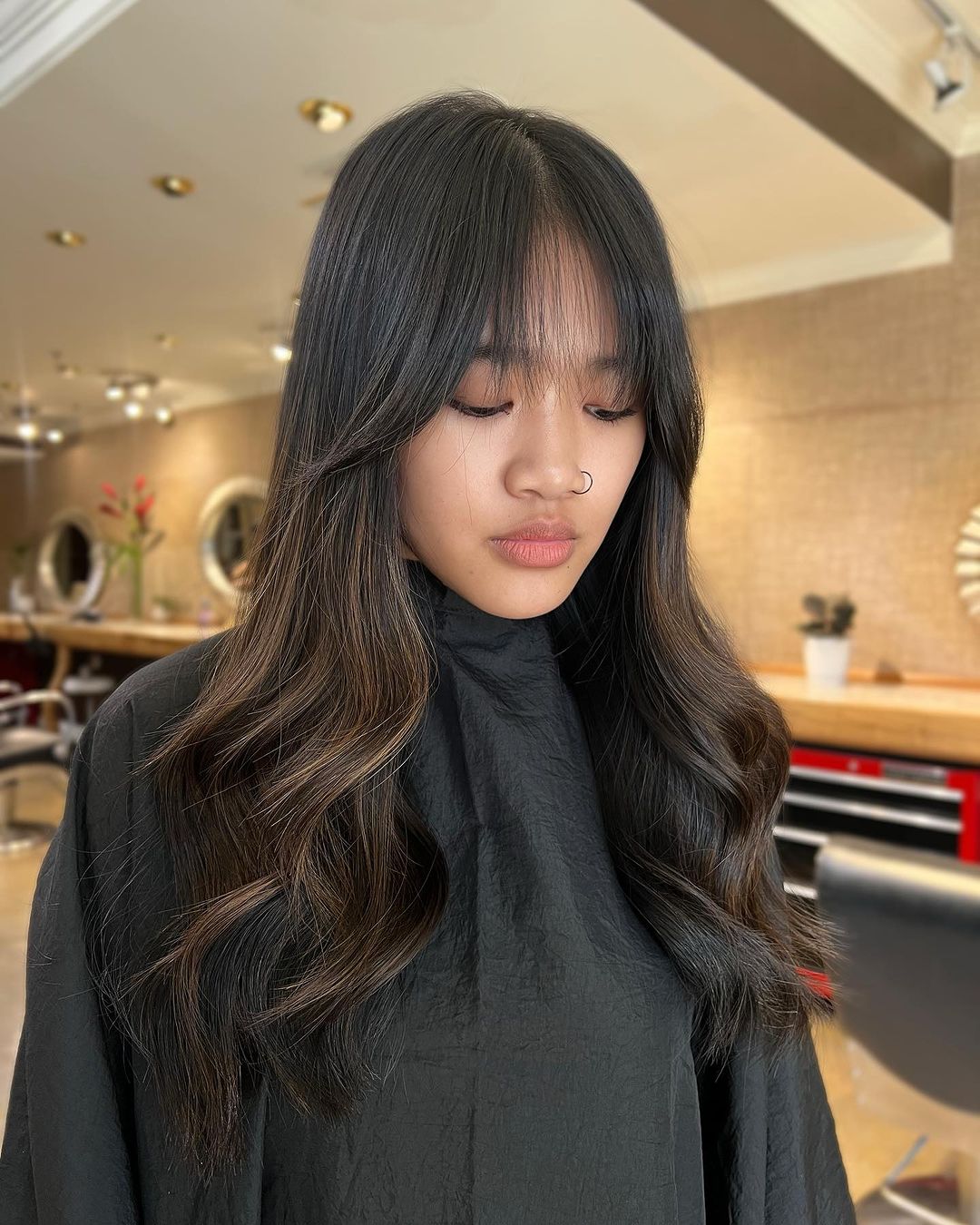 long layers with french bangs