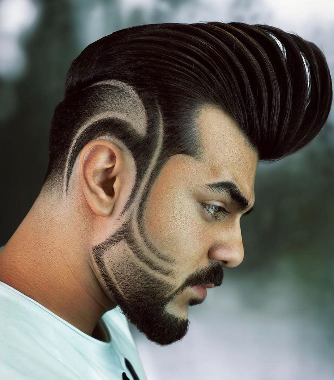 pompadour with shaved hair design