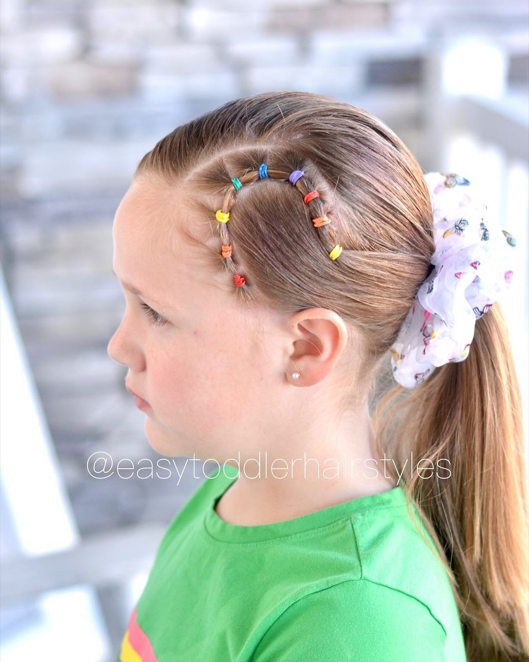 rainbow bubble braid into a ponytail