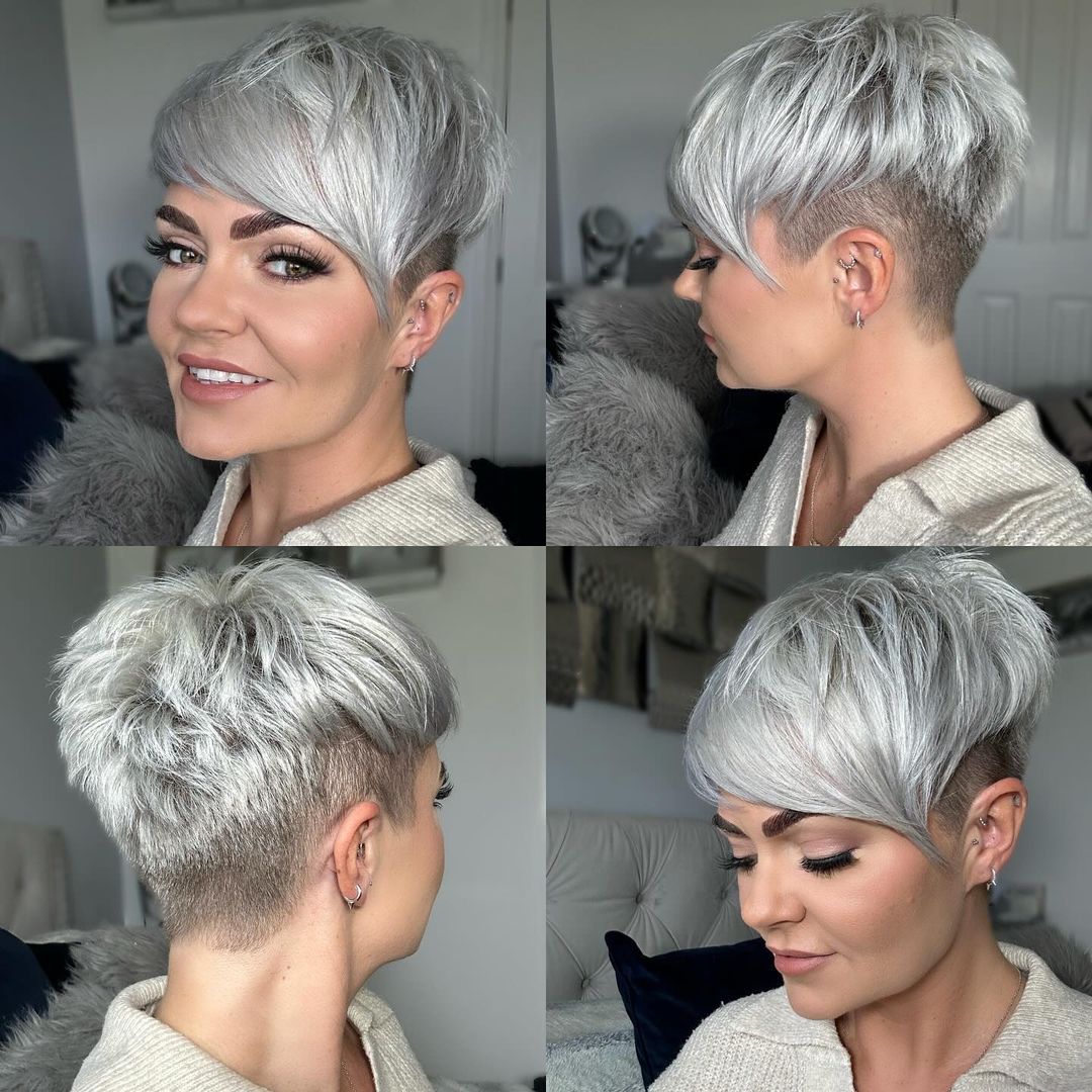 silver gray mid taper pixie haircut