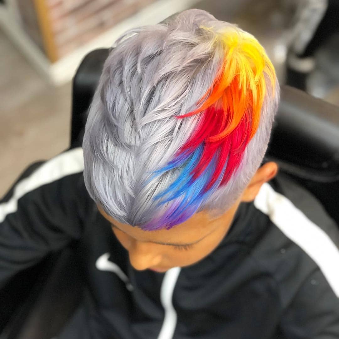 textured color blocked silver hair