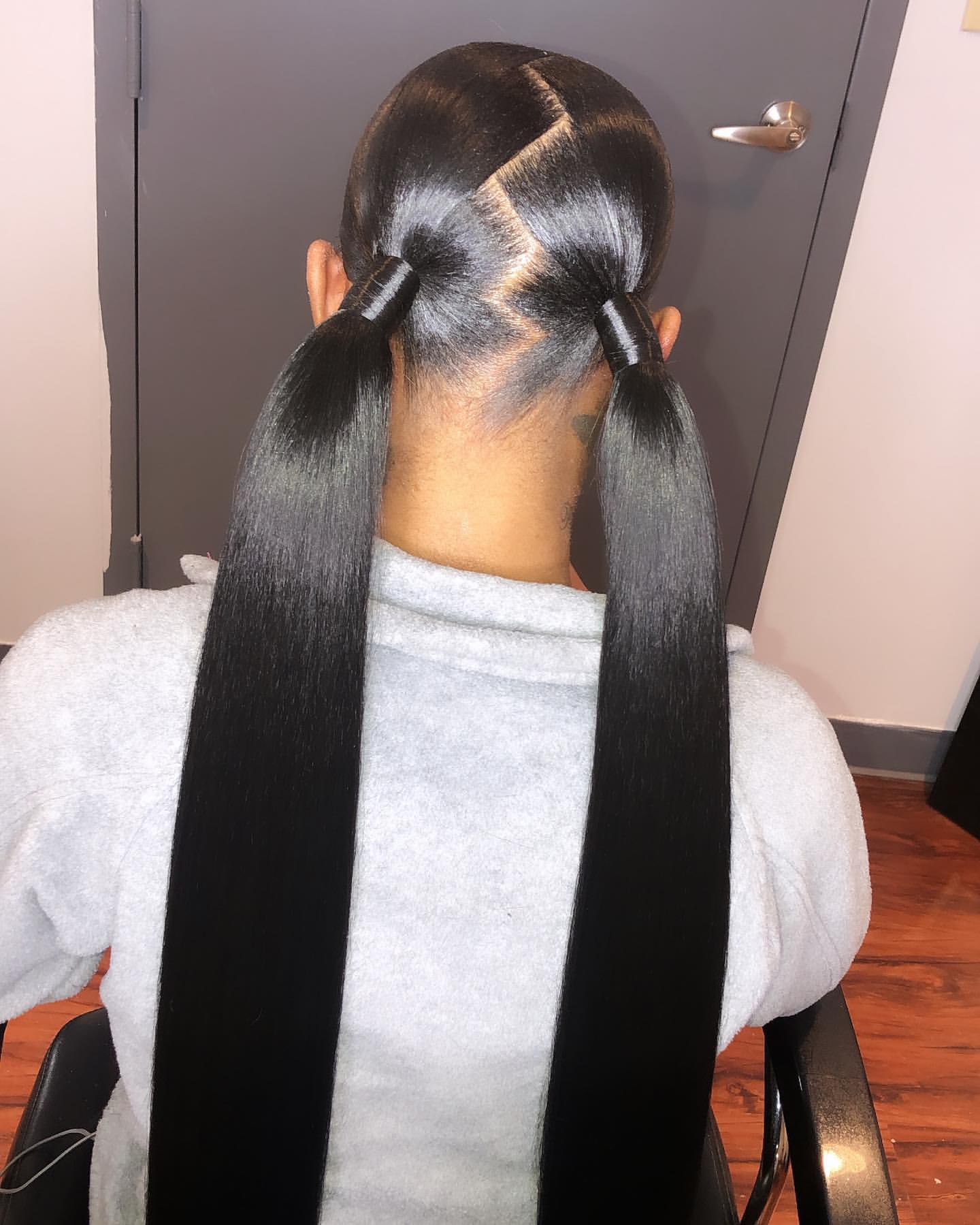 low pigtails with zig-zag part