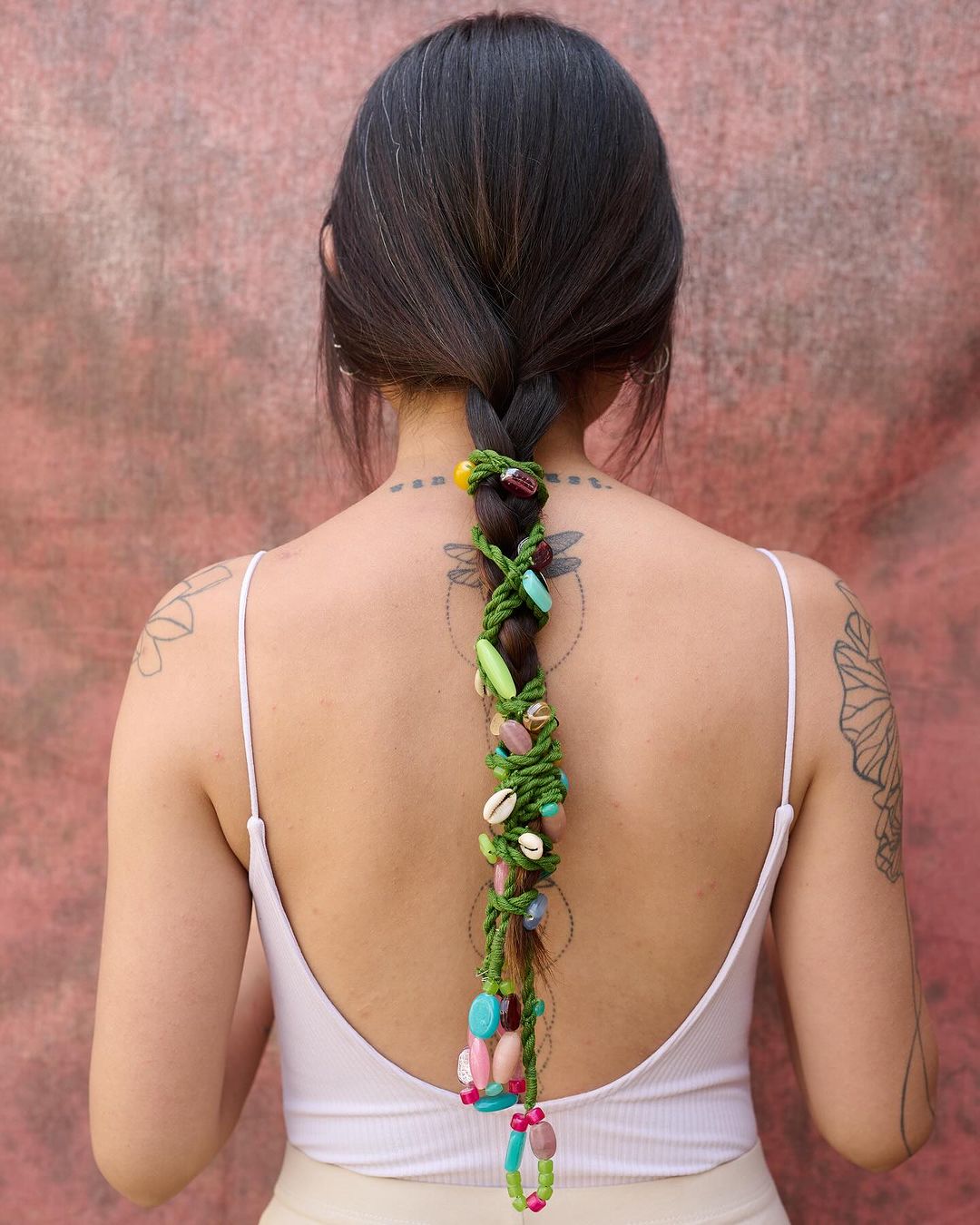 French braid with string ceramic beads