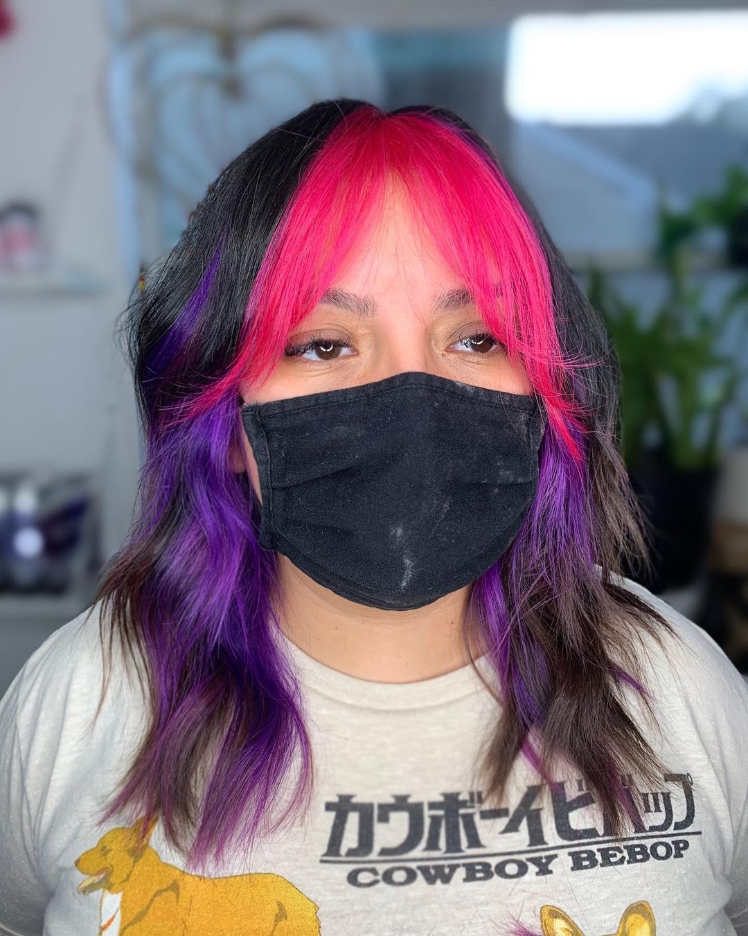 black and purple with pink fringe