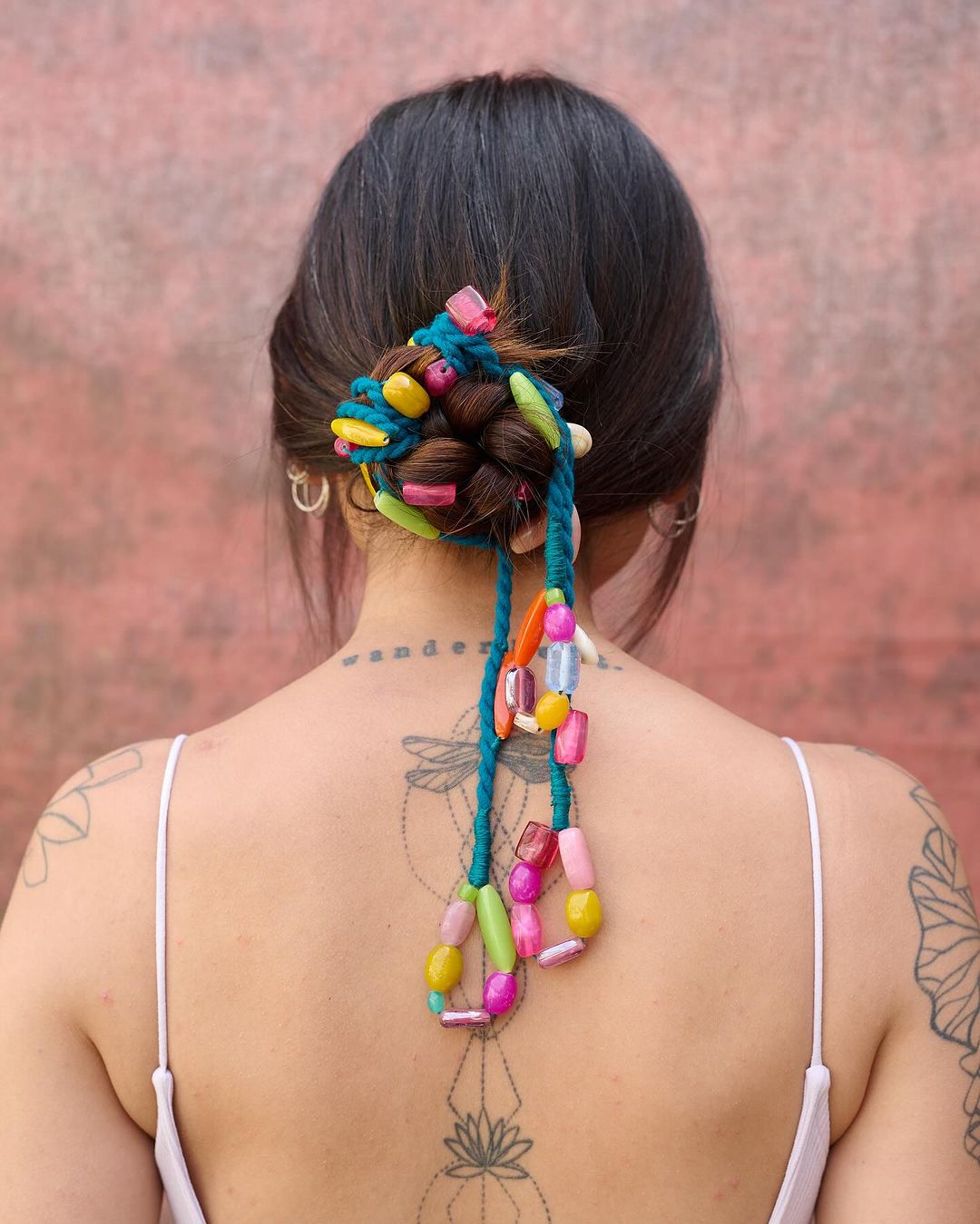 braided bun with string ceramic beads