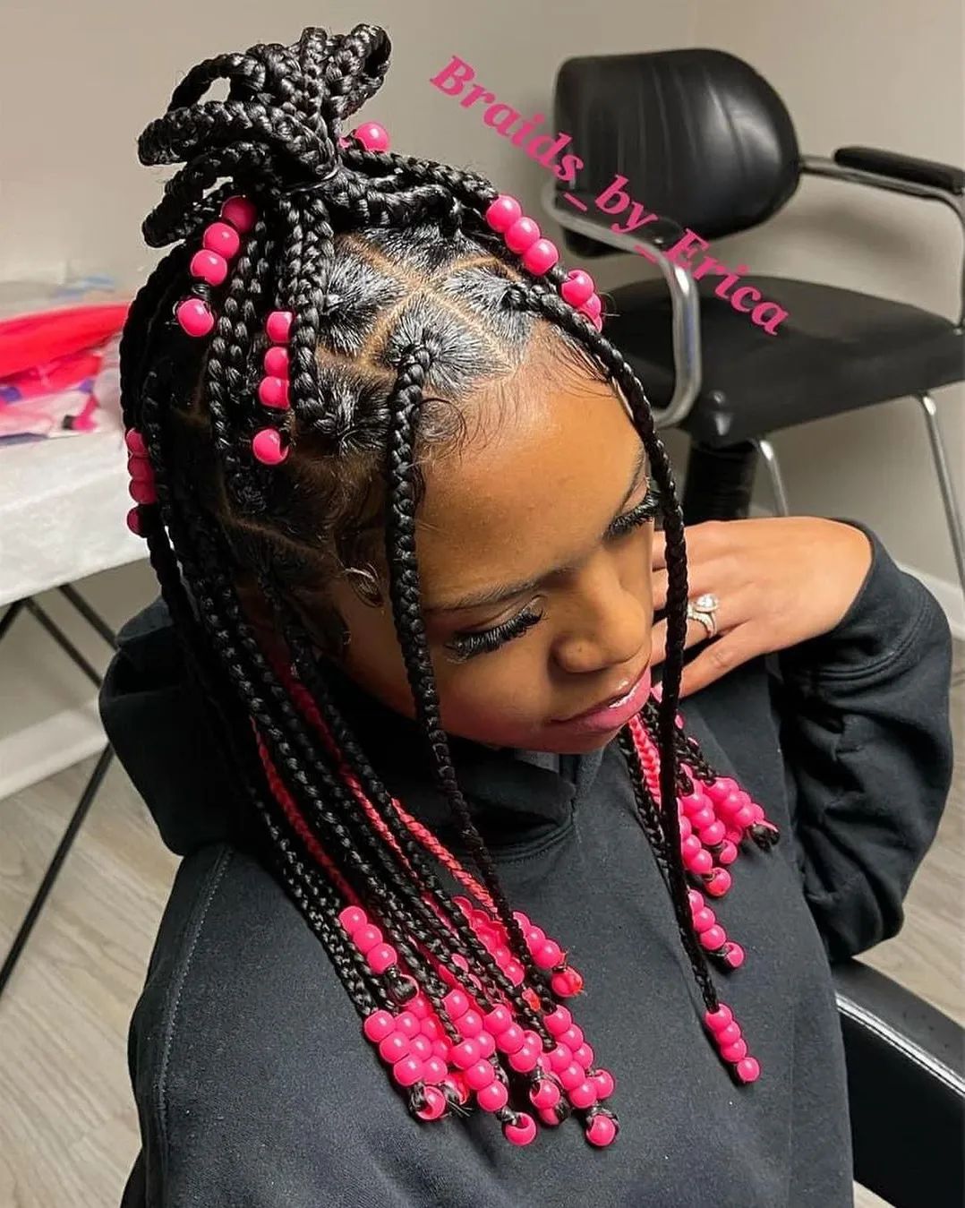 braids with pink beads
