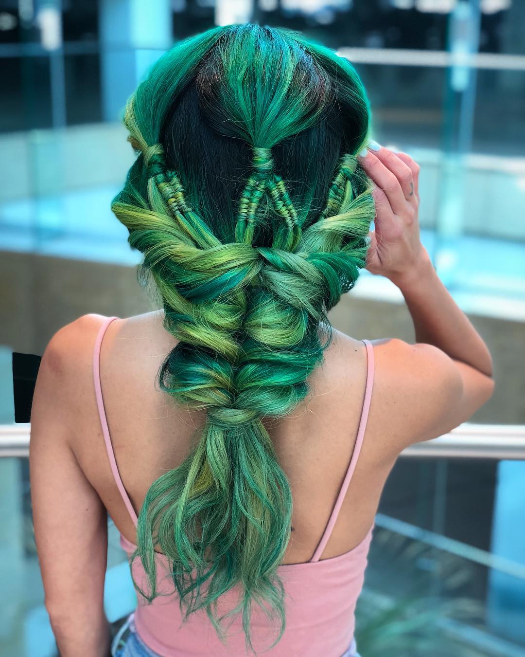 edgy mermaid braid on green hair