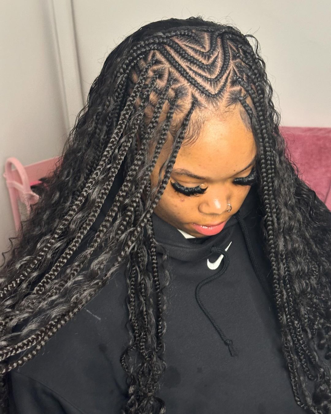flip over Fulani braids with curly weave