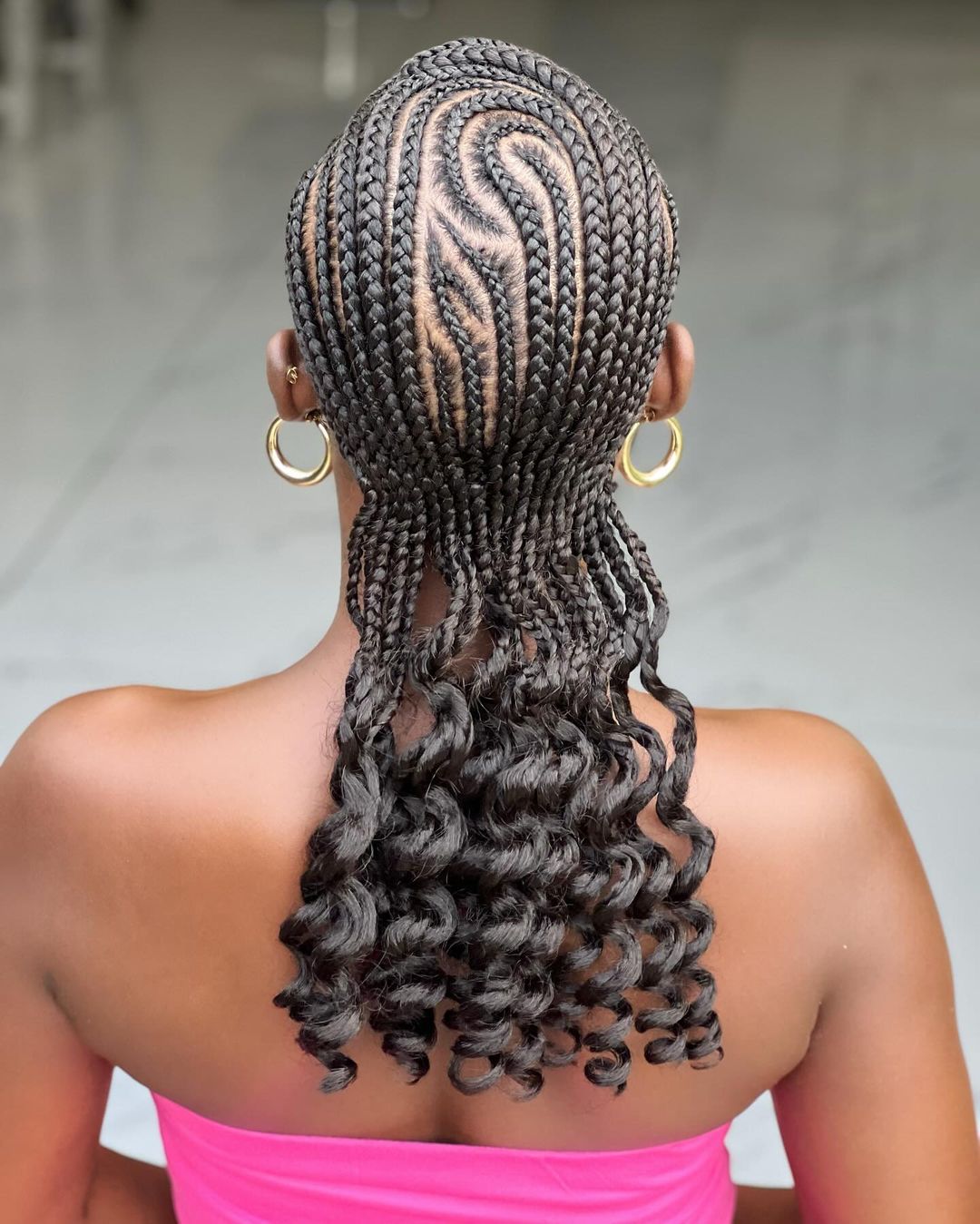 freehand cornrows with curly weave
