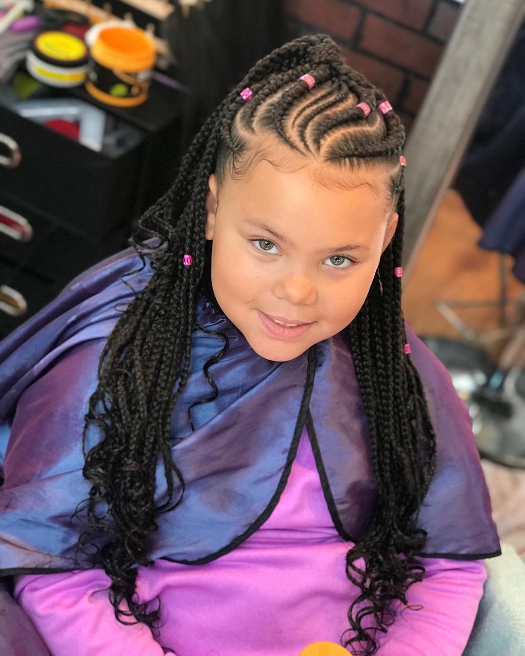 half-up cornrows with knotless box braids for kids