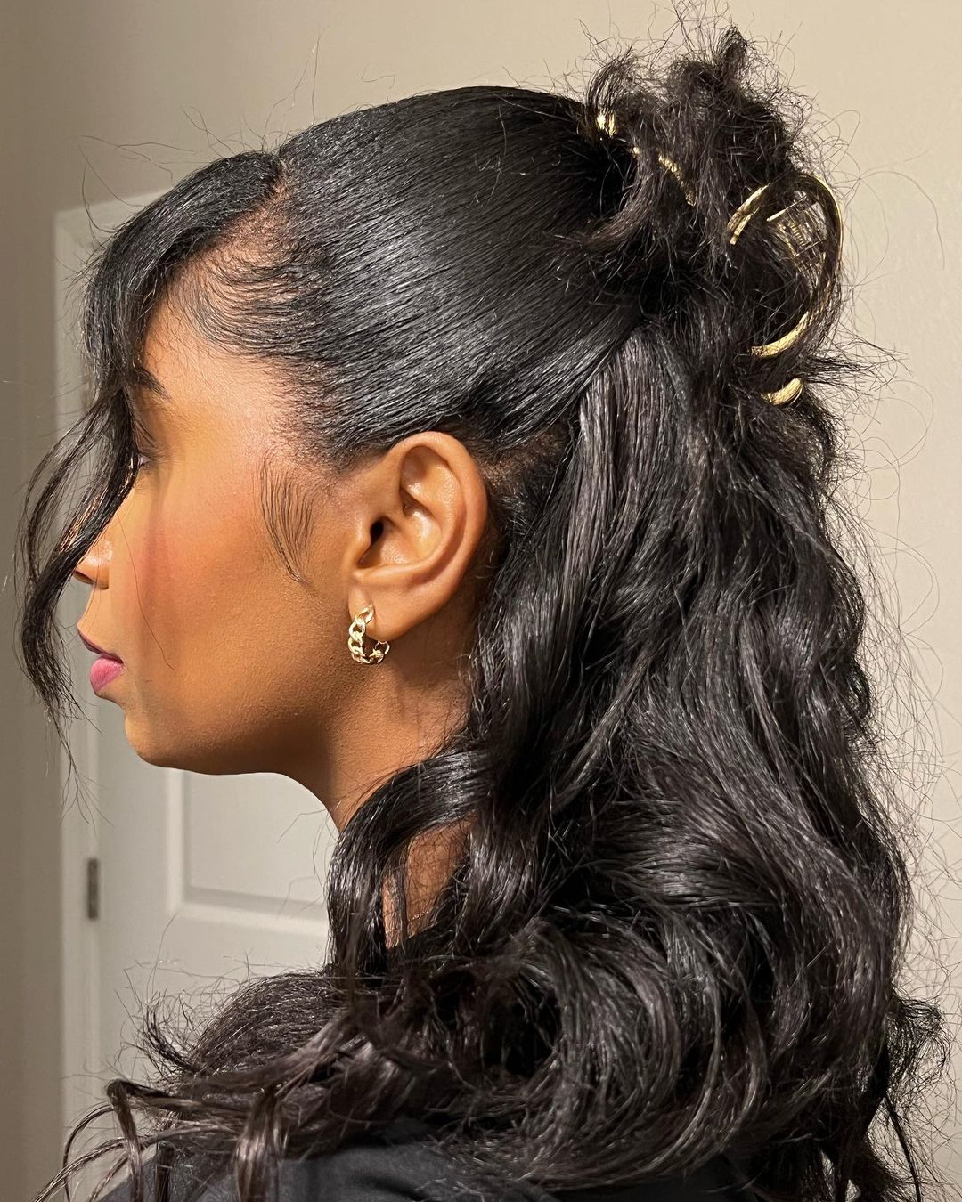 half updo with soft waves