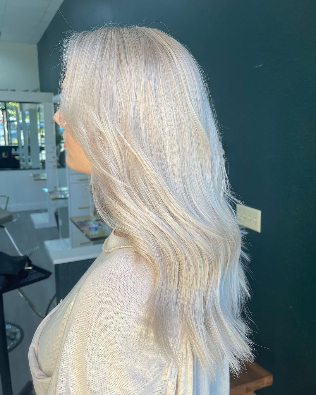 long layered platinum blonde silver hair