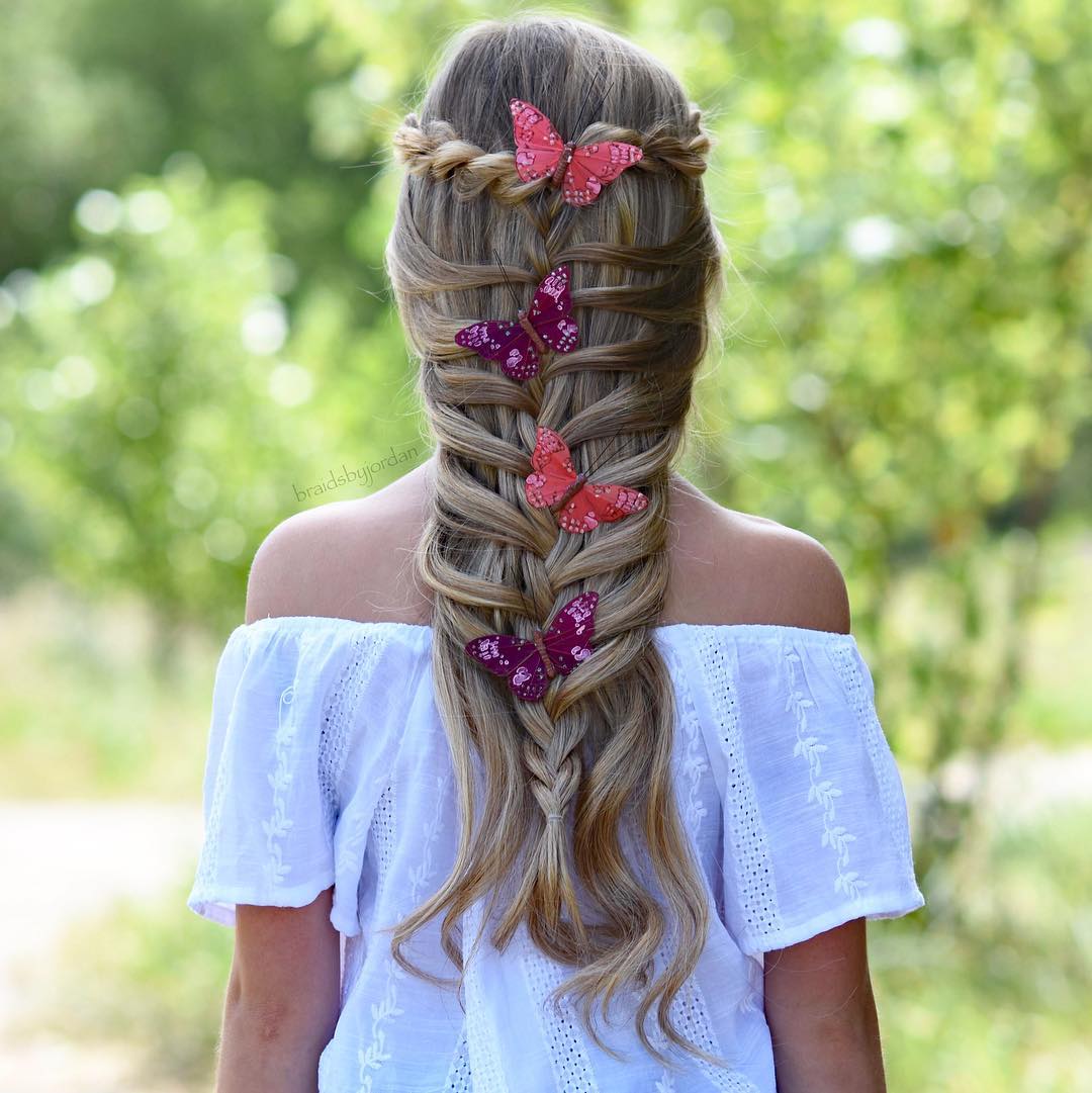 mermaid braid with sweet butterfly hair clips