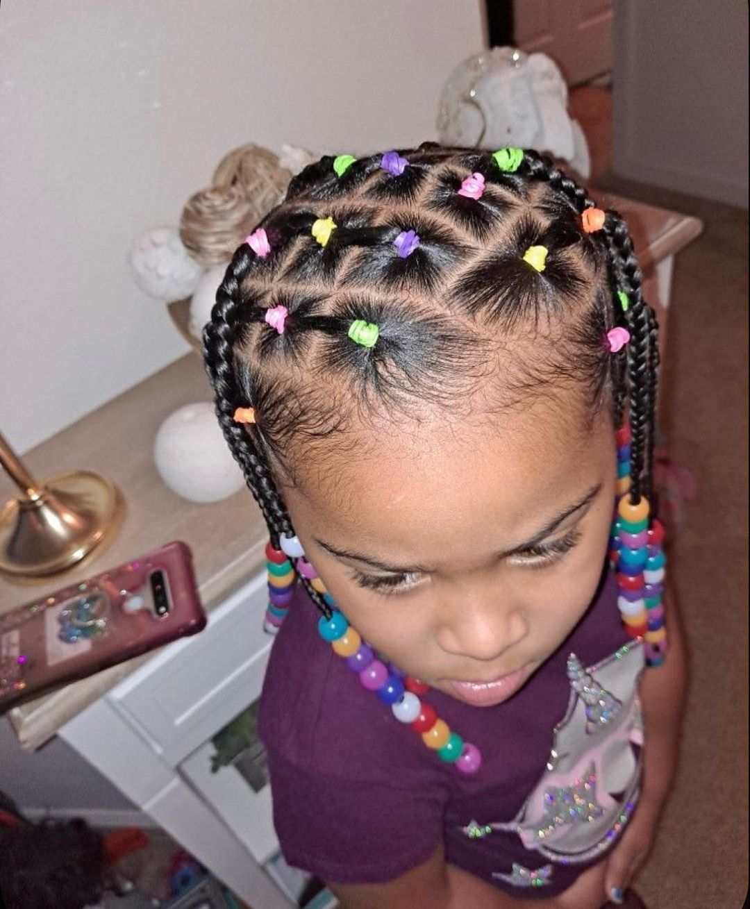 rubber band hairstyle with colorful beads