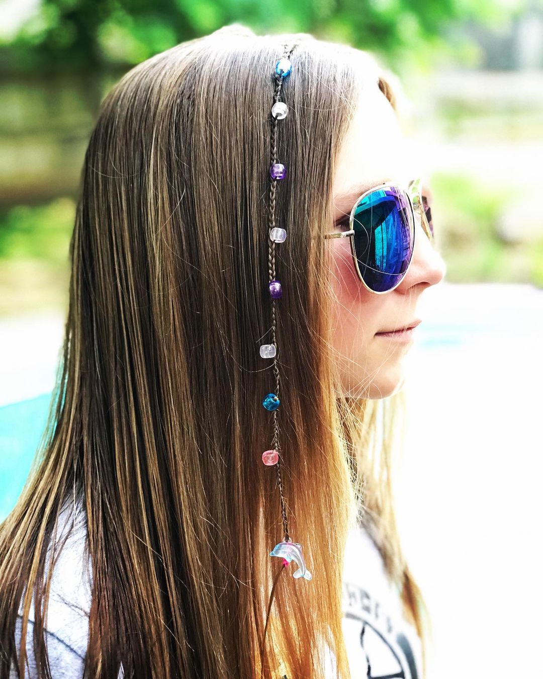 ultra mini braid with beads on long straight hair