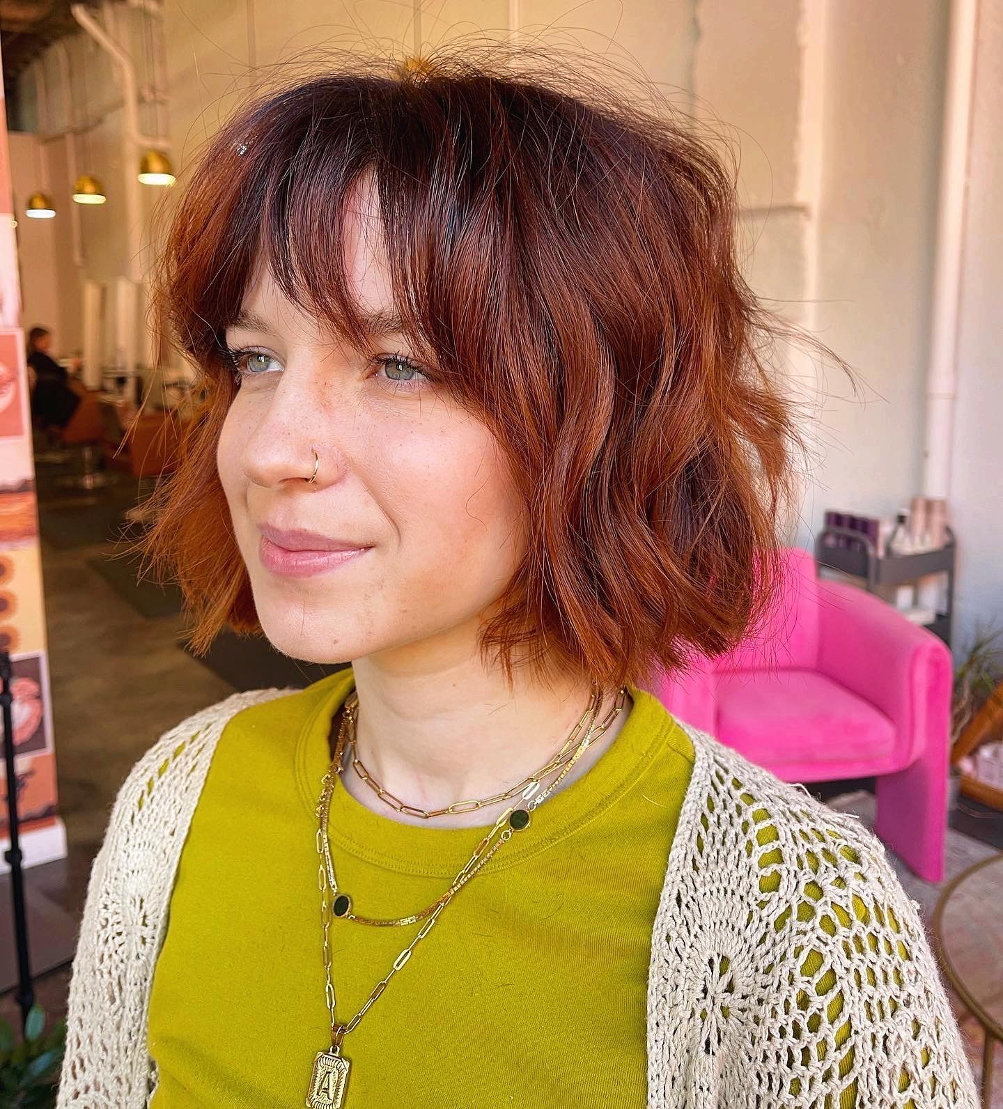 textured bob with bangs