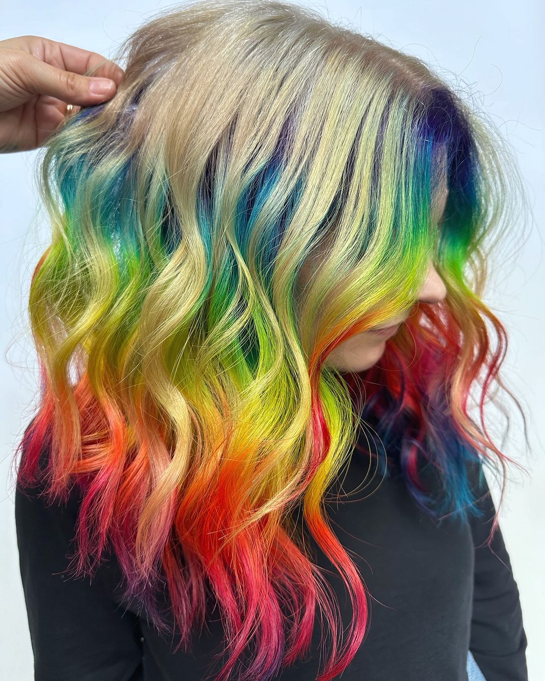 combo cheveux blonds arc-en-ciel