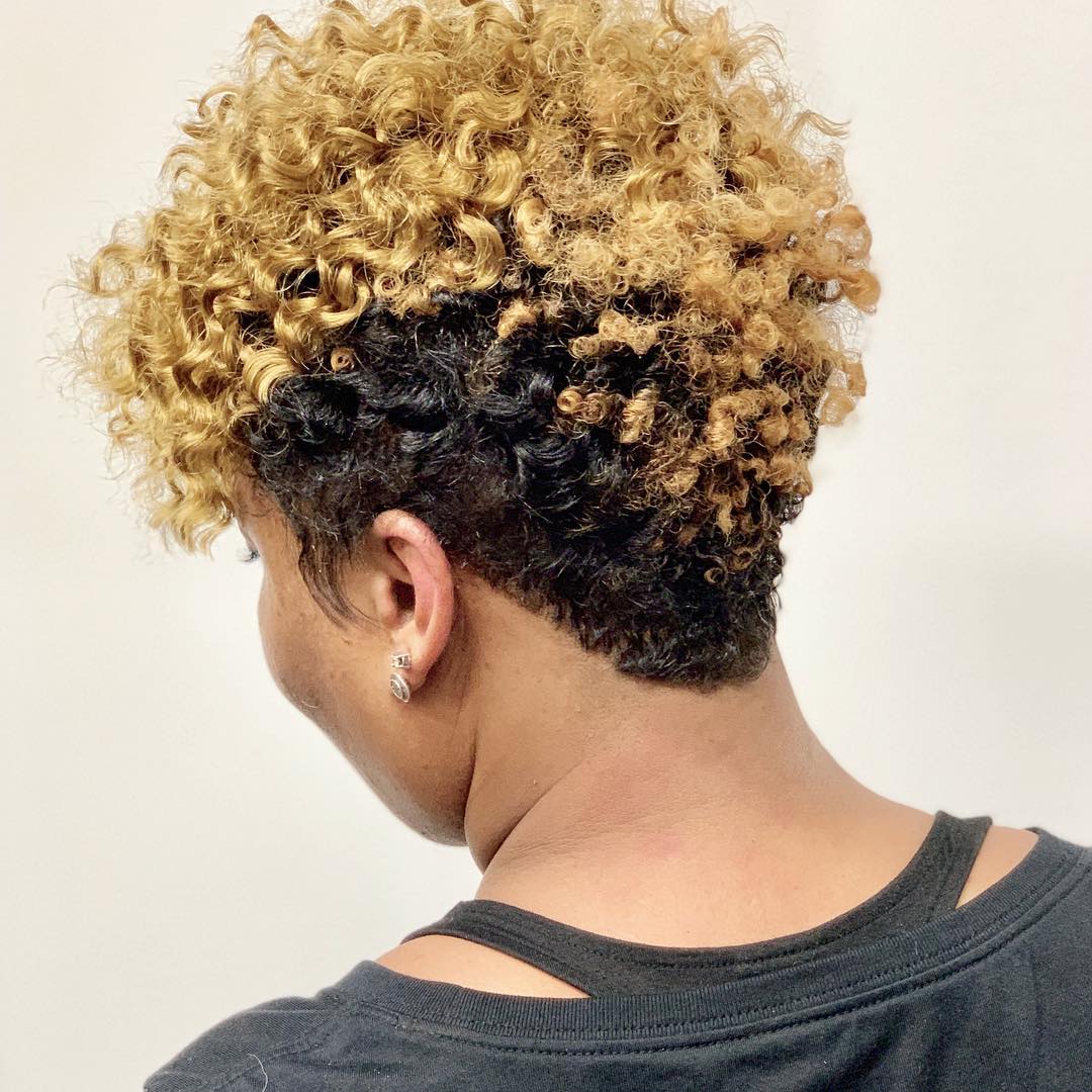 bronde curly pixie cut