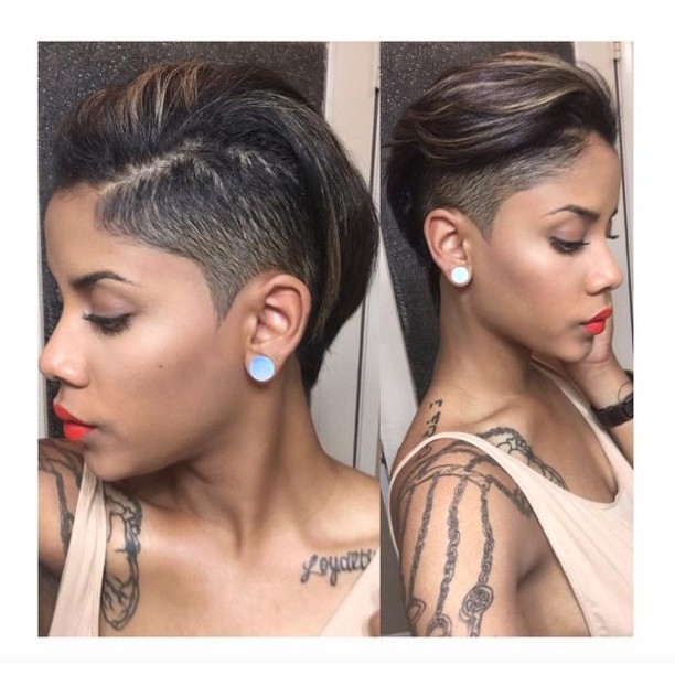 bronde pixie cut with shaved sides