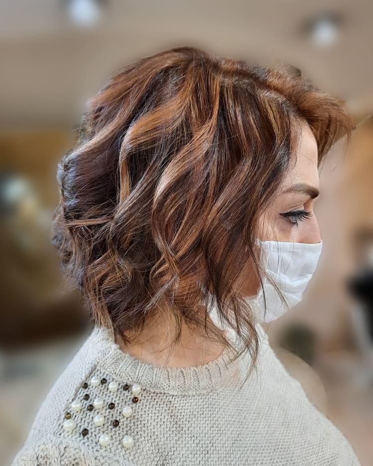 chocolate brown cinnamon tousled wavy bob