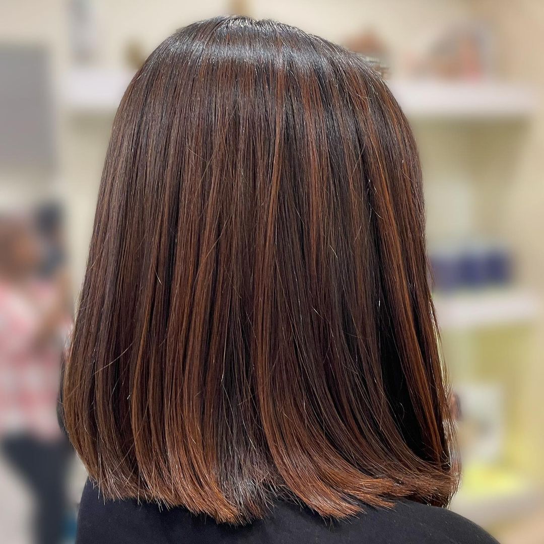 cinnamon brown lob cut