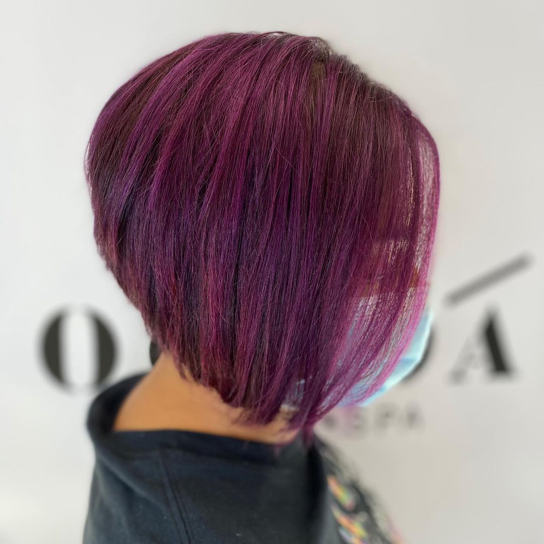 pixie comprido roxo da meia-noite com corte inferior na nuca