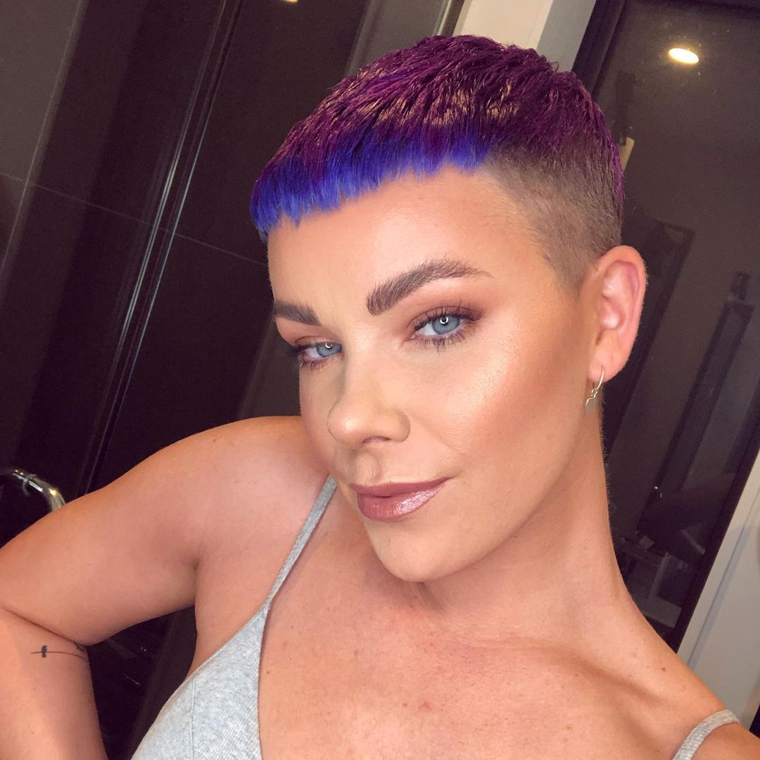 purple blue pixie with shaved sides