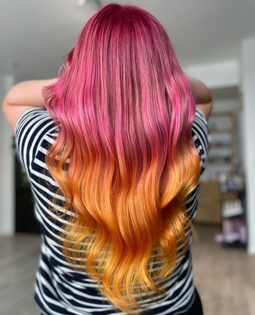 soft pink orange sunset hair