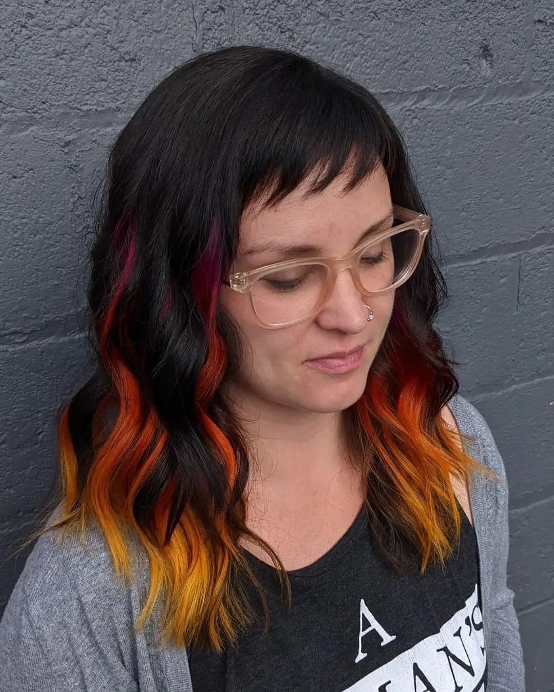 sunset hair with baby bangs