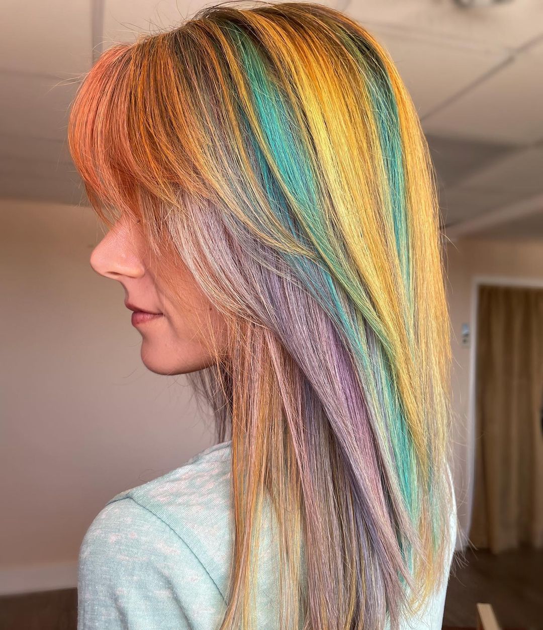 sunset hair with blue hue