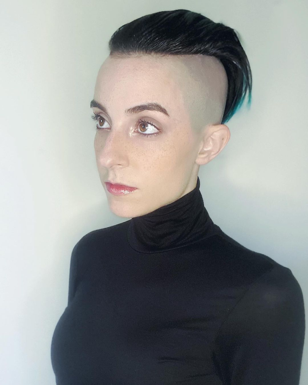 teal ombre pixie with shaved sides