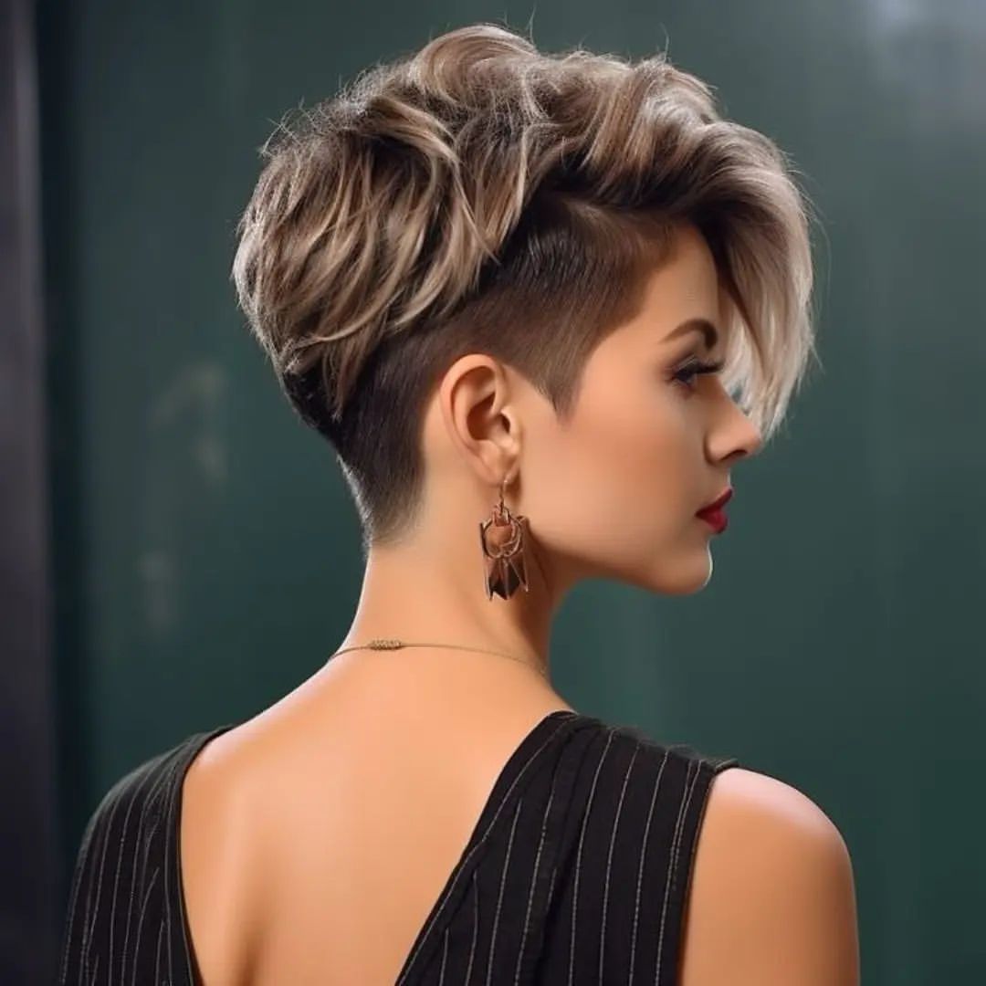 volumineuze pixie met een undercut aan de zijkant