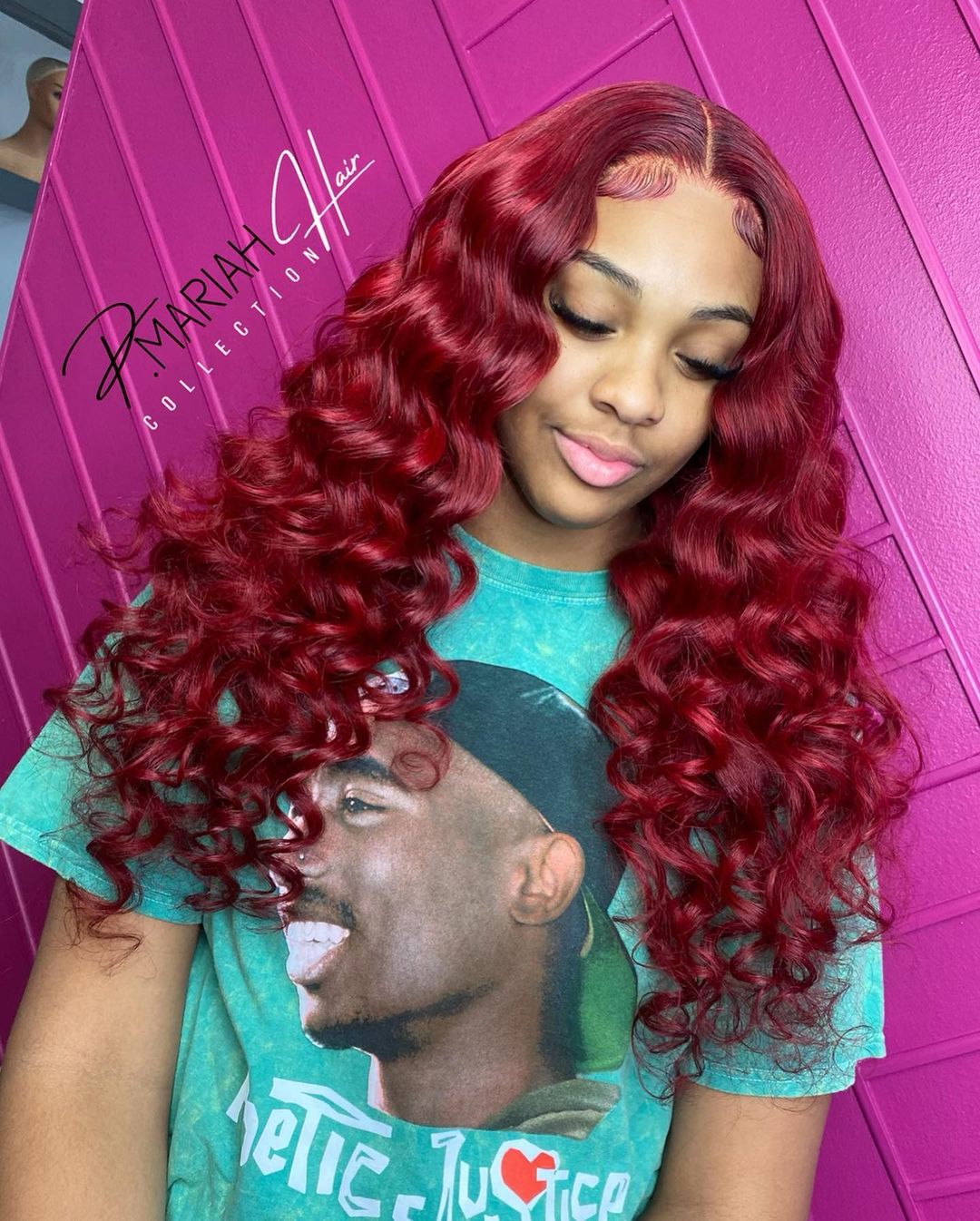 S-shaped curls red weave hairstyle