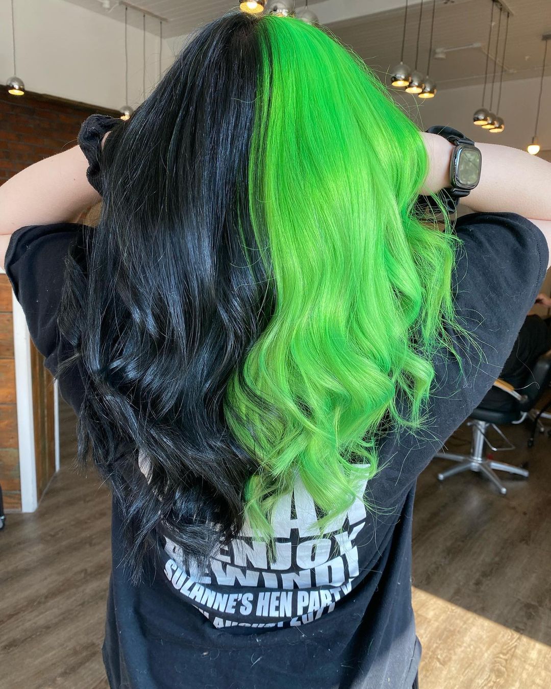 black and green split dye